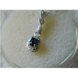 NECKLACE - BLUE SAPPHIRE & DIAMOND IN STERLING SILVER SETTING - RETAIL ESTIMATE $325