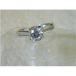 RING - 18K WHITE GOLD PLATED WITH ROUND FACETED SOLITAIRE CRYSTAL - RETAIL ESTIMATE $350