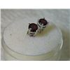 Image 2 : EARRINGS- CLASSIC  ROUND FACETED 1.2CT GARNET IN STERLING SILVER SETTING - PLATINUM OVERLAY - POST &