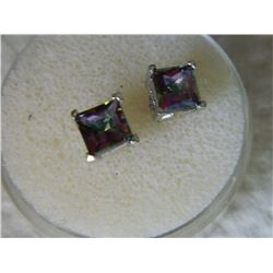 EARRINGS - EXQUISTE SQUARE FACETED 1.6 CTW MYSTIC TOPAZ IN STERLING SETTING - PLATINUM OVERLAY - POS