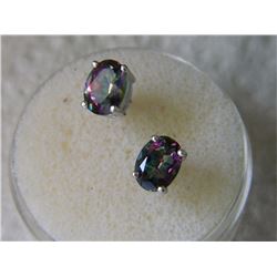 EARRINGS - PRECIOUS OVAL FACETED 2.15 CTW MYSTIC TOPAZ IN STERLING SILVER SETTING - POST & BUTTERFLY