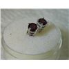 Image 2 : EARRINGS- CLASSIC  ROUND FACETED 1.2CT GARNET IN STERLING SILVER SETTING - PLATINUM OVERLAY - POST &