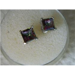 EARRINGS - EXQUISTE SQUARE FACETED 1.6 CTW MYSTIC TOPAZ IN STERLING SETTING - PLATINUM OVERLAY - POS