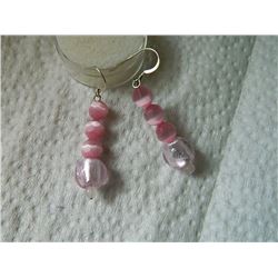 EARRINGS - NEW - FACETED PINK CATS EYE WITH SHEPHARD HOOKS - 1 1/2"