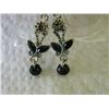 Image 2 : EARRINGS - ONYX & RHINESTONES - SHEPARD HOOKS