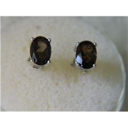 EARRINGS - STUNNING OVAL FACETED 2.1/5 CTW SMOKEY TOPAZ IN STERLING SILVER SETTING -  INCLUDES CERTI