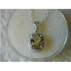 NECKLACE - 1.75 CT OVAL FACETED GREEN AMETHYST & DIAMOND IN STERLING SILVER SETTING - INCLUDES CERTI
