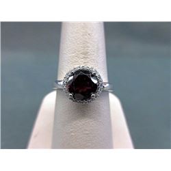 RING - 1 CT GARNET & DIAMOND IN STERLIGN SILVER SETTING - RETAIL ESTIMATE $350