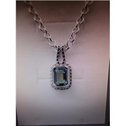 NECKLACE - EMERALD FACETED OCEAN BLUE MYSTIC TOPAZ IN STERLING SILVER SETTING - RETAIL ESTIMATE $350