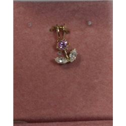 PENDANT - NEW - FLOWER DESIGNED 10K YELLOW GOLD WITH CUBIC ZIRCONIA STONES - WITH CERTIFICATE $450