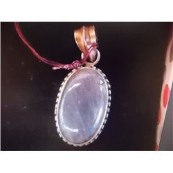 PENDANT - POLISHED LABORADITE IN STERLING SILVER SETTING - 2" LONG