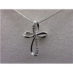NECKLACE - 2 ROUND FACETED WHITE DIAMONDS IN STERLING SILVER CROSS DESIGNED SETTING - RETAIL ESTIMAT