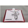 Image 2 : NECKLACE - 2 ROUND FACETED WHITE DIAMONDS IN STERLING SILVER CROSS DESIGNED SETTING - RETAIL ESTIMAT