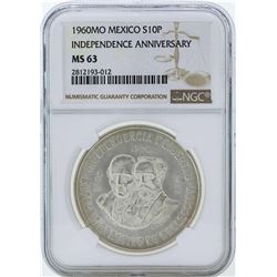 1960MO Mexico 10 Pesos Independence Anniversary Silver Coin NGC MS63