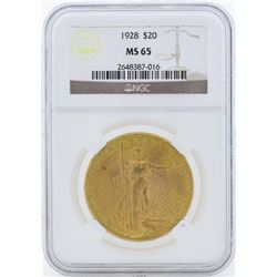 1928 $20 St. Gaudens Double Eagle Gold Coin NGC MS65