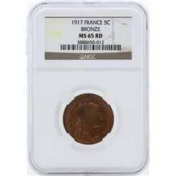 1917 France 5 Centimes Bronze Coin NGC MS65RD