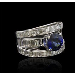 14KT White Gold 2.31ct Blue Sapphire and Diamond Ring