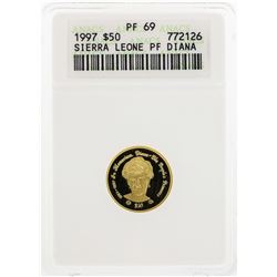 1997 $50 Sierra Leone PF Diana Gold Coin ANACS PF69