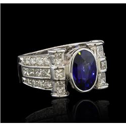 18KT White Gold 3.29ct GIA Cert Blue Sapphire and Diamond Ring