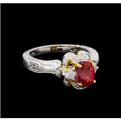 18KT Two Tone Gold 1.85ct Padparadscha and Diamond Ring