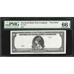 1929 American Bank Note Company Test Note 10 Units PMG Gem Uncirculated 66EPQ