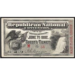 June 7th 1892 Republican National Convention Minneapolis Ticket