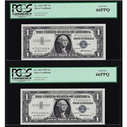 (2) Sequential 1957 $1 Silver Certificate Notes PCGS Gem New 66PPQ