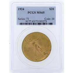 1924 $20 St. Gaudens Double Eagle Gold Coin PCGS MS65