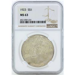 1923 $1 Peace Silver Dollar Coin NGC MS63