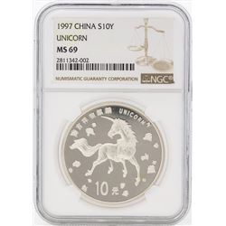1997 China 10 Yuan Unicorn Silver Coin NGC MS69