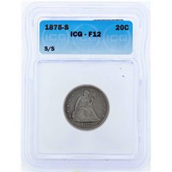 1875-S Seated Liberty Twenty Cent Piece Coin ICG F12