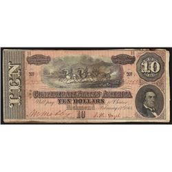 1864 $10 The Confederate States of America Note