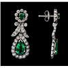Image 2 : 14KT White Gold 3.82ctw. Emerald and Diamond Dangle Earrings