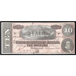 1864 $10 The Confederate States of America Note