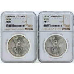 Lot of (2) 1983MO Mexico 1 Onza Silver Libertad Coins NGC MS62