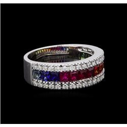 14KT White Gold 2.04ctw Multi Colored Sapphire and Diamond Ring