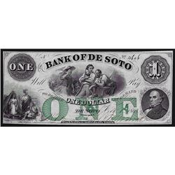 1863 $1 The Bank of De Soto Obsolete Bank Note