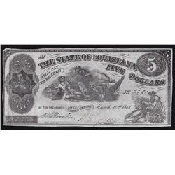 1863 $5 The State of Louisiana Obsolete Note