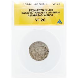 1524-1576 Shahi Safavid Tahmasp I AR Shahi Astarabad Coin ANACS VF20