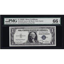 1935D $1 Silver Certificate Note Narrow PMG Gem Uncirculated 66EPQ