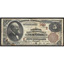 1885 $5 Brown Back National Bank of Commerce Note CH# 733