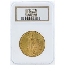 1924 $20 St. Gaudens Double Eagle Gold Coin NGC MS65