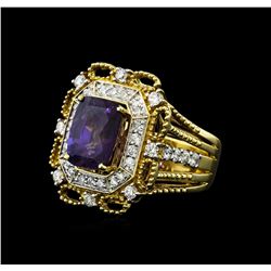 14KT Two Tone Gold 4.87ct Purple Sapphire and Diamond Ring