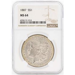 1887 $1 Morgan Silver Dollar Coin NGC MS64