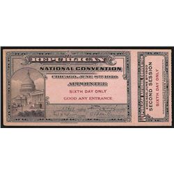 June 8th 1920 Republican National Convention Chicago Ticket