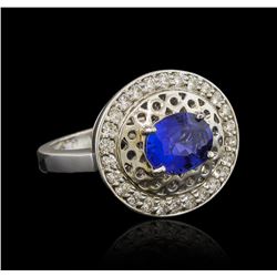 14KT White Gold 2.19ct Blue Sapphire and Diamond Ring