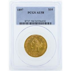 1897 $10 Liberty Head Eagle Gold Coin PCGS AU58