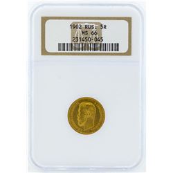 1902 Russia 5 Roubles Gold Coin NGC MS66