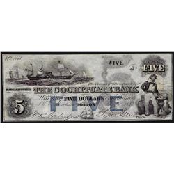 1853 $5 The Cochituate Bank Massachusetts Obsolete Note
