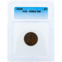 1929 Lincoln Wheat Penny ICG MS62RB